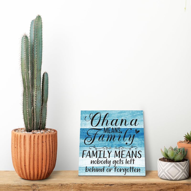 SUSZDOU Family Wooden Plaque, “Family Means Nobody Gets Left Behind or Forgotten”, 6.2x6.2 Inch Table Art Sign, Farmhouse Quote Decor for Living Room or Home Tabletop B - Image 5